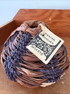 Hawaiian hand woven basket Brown & Dark Purple Decorative Basket